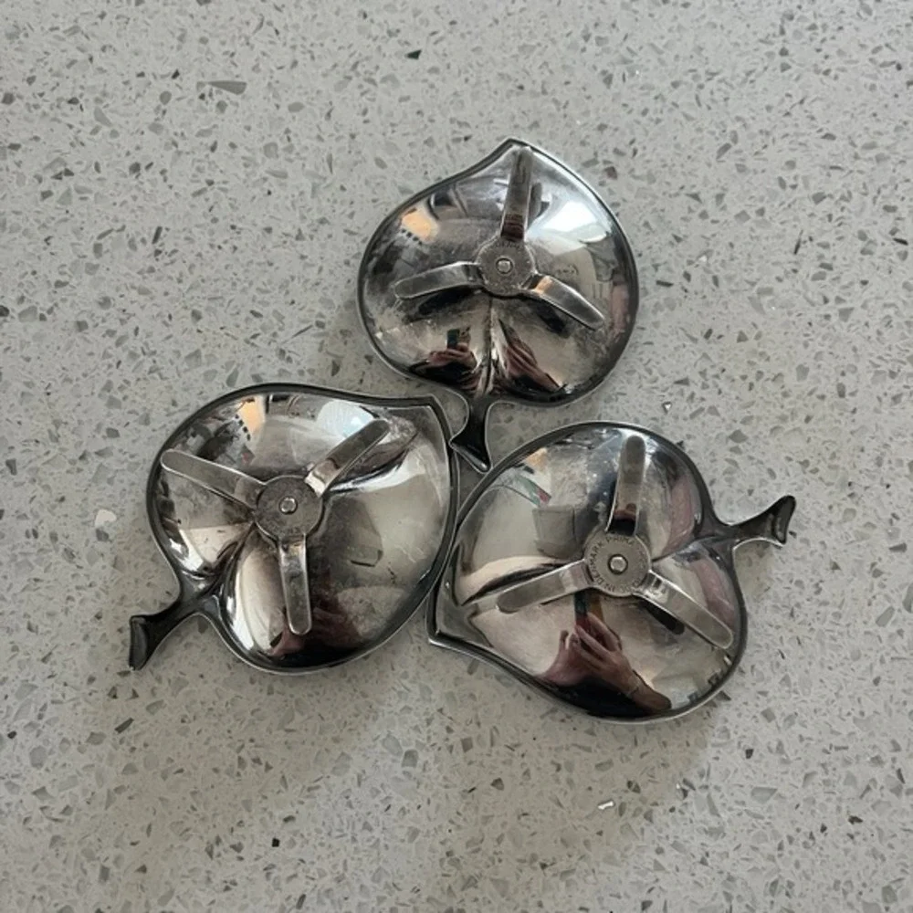 Vintage Prima HGP Denmark Silver Leaf Candle Holders Set of 3 Mid Century Modern